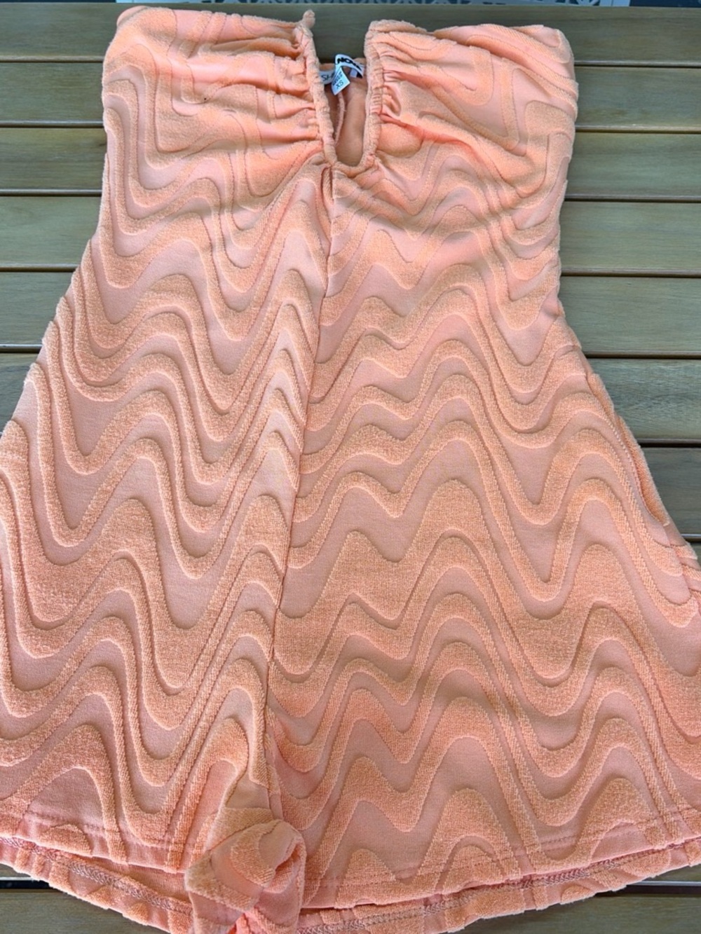 Fashion Nova Peach Textured Strapless Romper